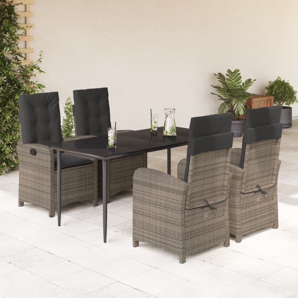 5-tlg. Garten-Essgruppe mit Kissen Grau Poly Rattan